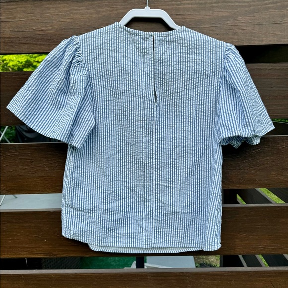Zara Seersucker Blouse w/ Bell Sleeves Size Small - Picture 4 of 4